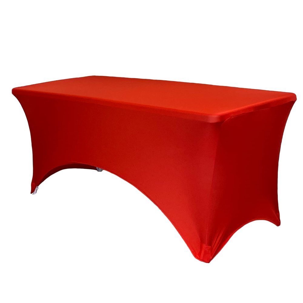 YOUR CHAIR COVERS - 5ft Red Rectangular Spandex Table Covers Fitted Tablecloth Wedding Event Patio Decorations Elastic Fabric Stretch for Folding Table