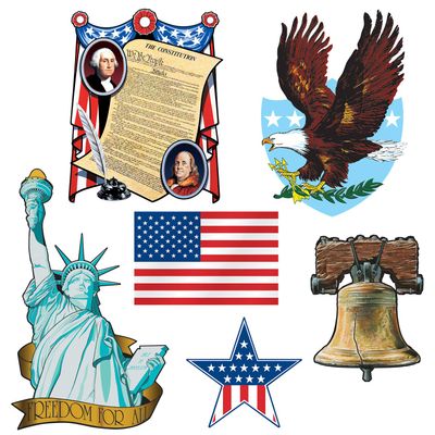 Beistle Patriotic Cutouts, 12 Cutouts in 6 Designs, 8-18 Independence Day Decorations for Wall Backdrop, 4th of July, Memorial Day & Classroom Party Supplies