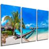 36 x 18 TOTAL - Tahiti Beach bungalows Metal Print wall art. 3 Panel split, Triptych. HD aluminum multi panel decor view 1