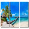36 x 18 TOTAL - Tahiti Beach bungalows Metal Print wall art. 3 Panel split, Triptych. HD aluminum multi panel decor view 2