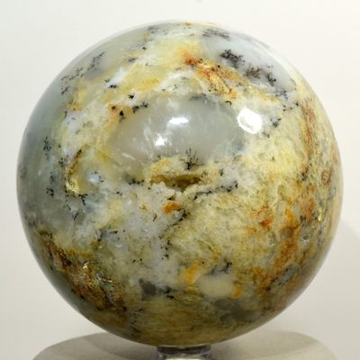 HQRP Large 3.5" 2.1lb Yellow White Blue Dendrite Agate Sphere Natural Colorful Druzy Crystal Ball Dendritic Mineral Polished Stone - Madagascar + Stand