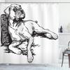 Ambesonne Boxer Dog Shower Curtain, Monochrome Illustration of an Animal Detailed Canine Hand Drawn, Cloth Fabric Bathroom Decor Set with Hooks, 69" W x 84" L, Charcoal Grey and White view 1