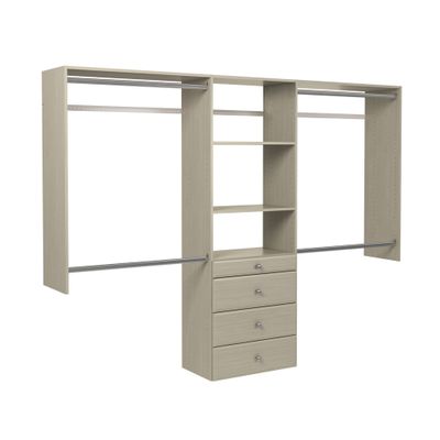 Easy Track OK7272-CG Deluxe Tower Closet Storage Wall Mounted Wardrobe Organizer Kit System with Shelves and Drawers in Weathered Grey with Chrome Hardware