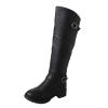 Bcshiye Women's Knee High Riding Boots Buckle Calf Boot Classic Round Toe Non-Slip Combat Knee High Boots for Women view 3