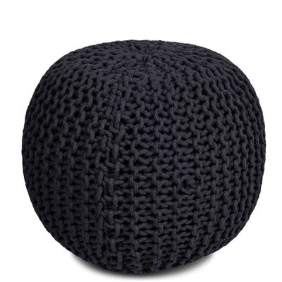 BIRDROCK HOME Round Pouf Ottoman | Cotton Braided Foot Stool with Bean Bag Filling | Boho Foot Rest for Living Room & Bedroom | Compact & Comfortable Seating, Lightweight & Soft | Charcoal