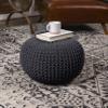 BIRDROCK HOME Round Pouf Ottoman | Cotton Braided Foot Stool with Bean Bag Filling | Boho Foot Rest for Living Room & Bedroom | Compact & Comfortable Seating, Lightweight & Soft | Charcoal view 2