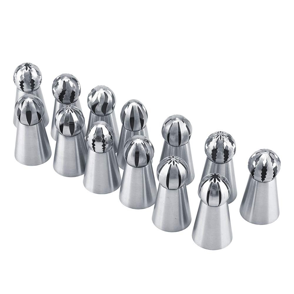 Fdit Russian Piping Tips Set, 13 Pieces, Stainless Steel, Sphere Nozzle, Cake Decorating Supplies