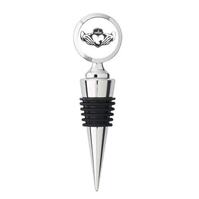 Claddagh Two Hands Holding Heart with Crown Icon Steel Bottle Stopper Winestopper