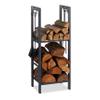 Relaxdays 2-Tier Firewood Rack, Steel Wood Pile Shelf, 4 Hooks For Fireplace Tools, 100x40x30 cm, Anthracite view 1