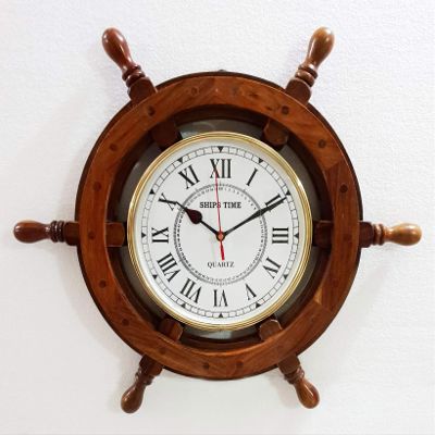 Antique Marine 18" Wooden Ship Wheel Clock Nautical Wall Clock Home Decor