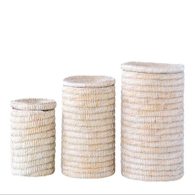 Creative Co-Op Whitewashed Woven Seagrass Baskets with Lids (Set of 3 Sizes)