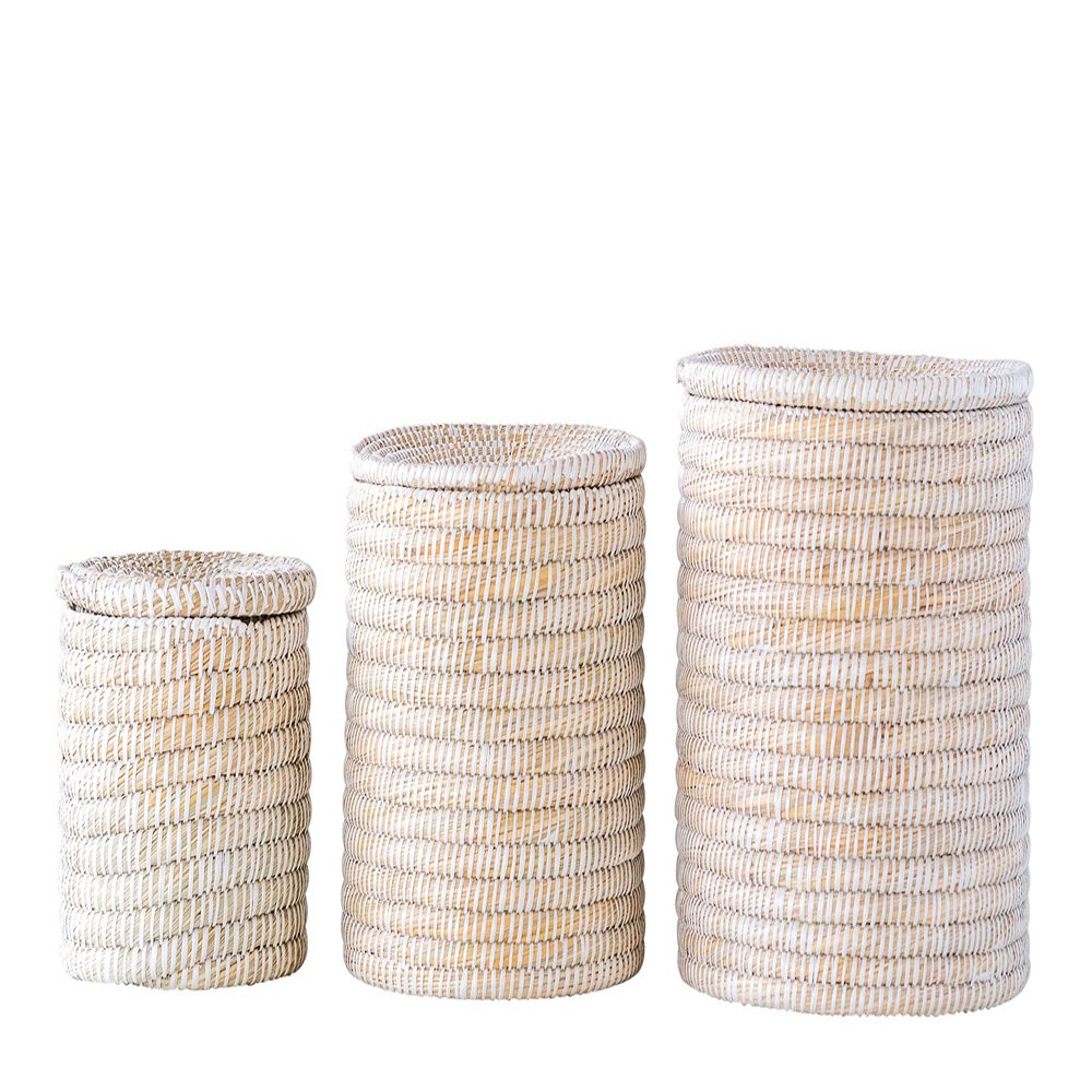 Creative Co-Op Whitewashed Woven Seagrass Baskets with Lids (Set of 3 Sizes)