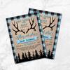 Oh Deer Baby Shower Invitations | Hunting Baby Shower Invitations | Antler Baby Shower | Deer | Elk | Little Buck | Blue Plaid | Hunter view 3