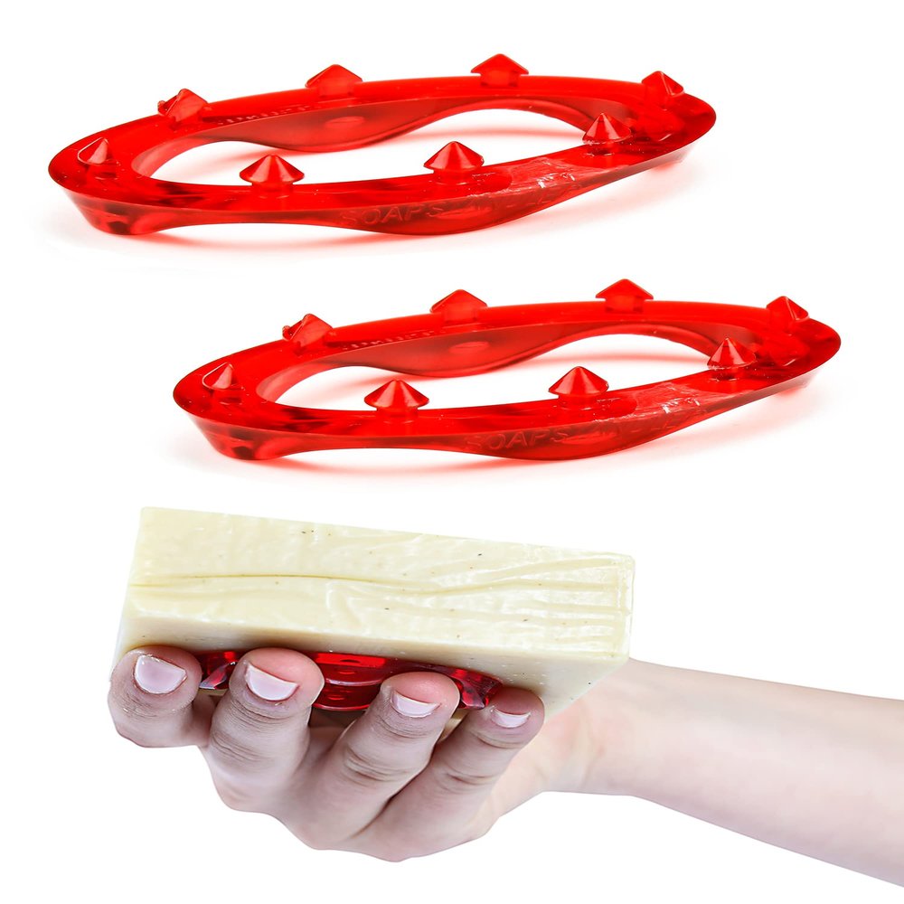SoapStandle Bar Soap Gripper | No Goo or Mess Soap Holder for Bath and Showers | Non Slip Quick Dry Bar Soap Holder | Bathroom Accessories, Red - 2-Pack