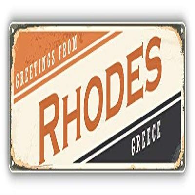 DG Graphics Rhodes Retro Travel Tin Sign Art Decor 6'' x 2'' Magnet Vinyl Magnetic Sheet for Lockers, Cars, Signs, Refrigerator