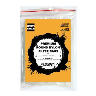 25 Micron | Premium Round Circle Nylon Tea Filter Screen Press Bag | 2" Inch Diameter | 25 Pack | Zero Blowout Guarantee