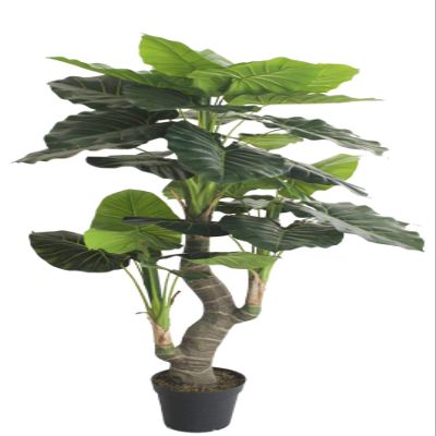 AMERIQUE 5.5 Feet Hawaiian Punch Elephant Ear Colocasia Artificial Plant with Giant Striking Green Leaves, UV Protection, Pre-Potted with Nursery Pot, Feel Real Technology