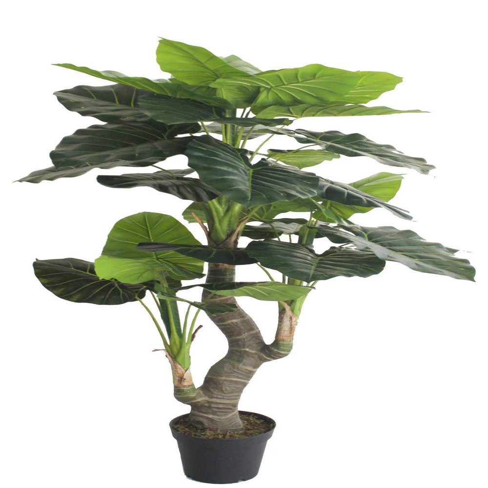 AMERIQUE 5.5 Feet Hawaiian Punch Elephant Ear Colocasia Artificial Plant with Giant Striking Green Leaves, UV Protection, Pre-Potted with Nursery Pot, Feel Real Technology
