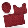 All American Collection 3PC Memory Foam Bath Mats Soft Plush Crown Design Anti-Slip Shower Bathroom Contour Toilet Lid Cover Rugs (Burgundy) view 2
