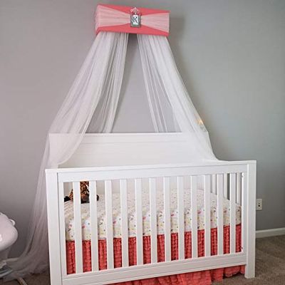 Bedroom Girls Bed Crib Canopy Coral pink with WHITE sheer curtains SALE