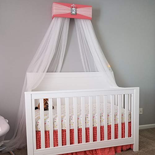 Bedroom Girls Bed Crib Canopy Coral pink with WHITE sheer curtains SALE