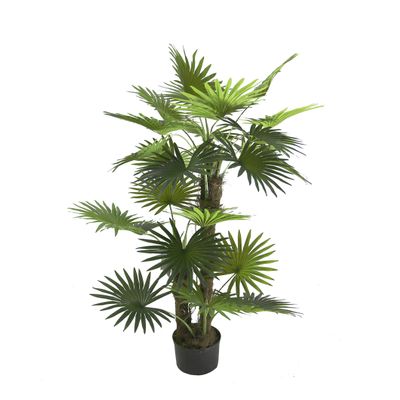 AMERIQUE Gorgeous 5' Tropical Fan Palm Arecaceae Tree Artificial Silk Plant with UV Protection, with Nursery Plastic Pot, Feel Real Technology, Super Quality, 5 Feet, Green