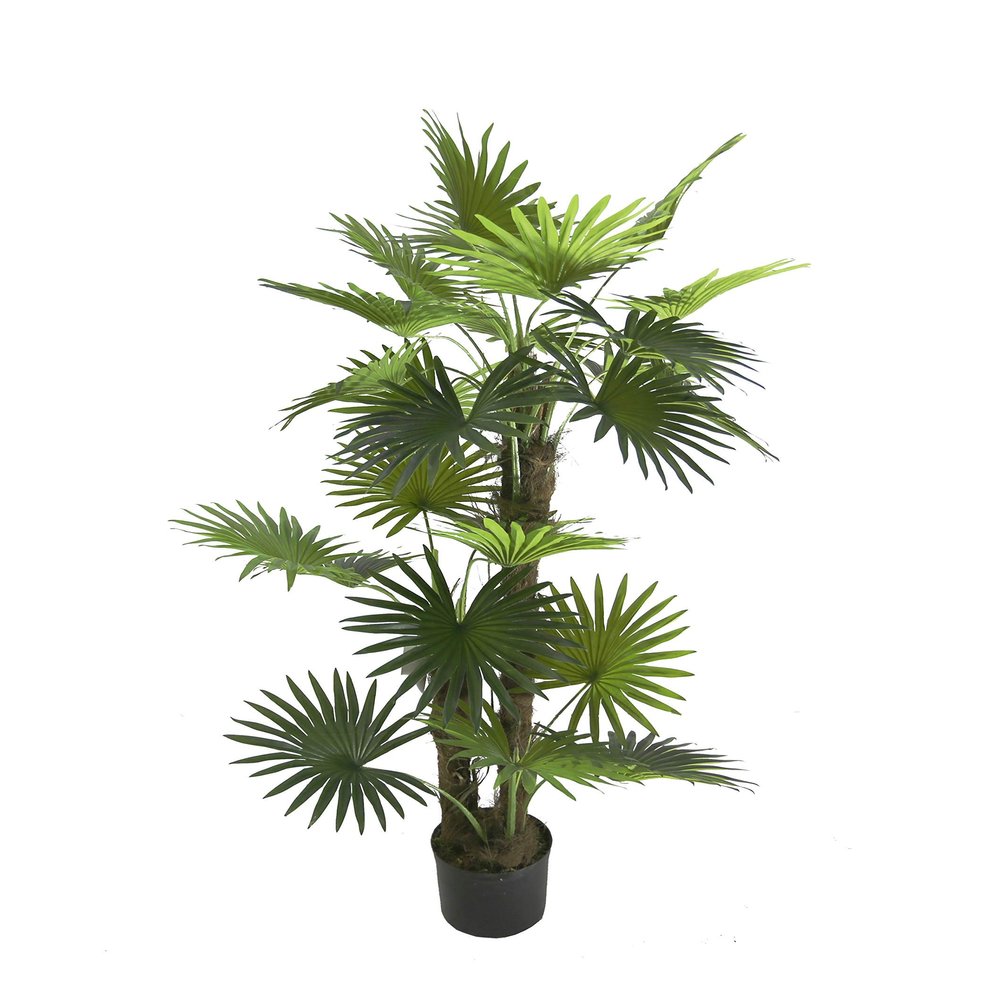 AMERIQUE Gorgeous 5' Tropical Fan Palm Arecaceae Tree Artificial Silk Plant with UV Protection, with Nursery Plastic Pot, Feel Real Technology, Super Quality, 5 Feet, Green