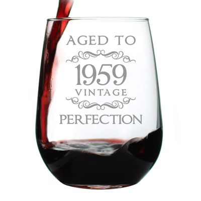 1959 62nd Birthday Gifts Stemless Wine Glass for Women & Men | Cute Funny Wine Gift Idea | Unique Personalized Anniversary or Bday Glasses for Best Friend Turning 62