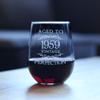 1959 62nd Birthday Gifts Stemless Wine Glass for Women & Men | Cute Funny Wine Gift Idea | Unique Personalized Anniversary or Bday Glasses for Best Friend Turning 62 view 2