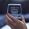 1959 62nd Birthday Gifts Stemless Wine Glass for Women & Men | Cute Funny Wine Gift Idea | Unique Personalized Anniversary or Bday Glasses for Best Friend Turning 62 view 3