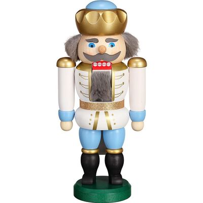 Seiffener Volkskunst Nutcracker - Exclusive King White-Blue - 20 cm / 7.9 inch