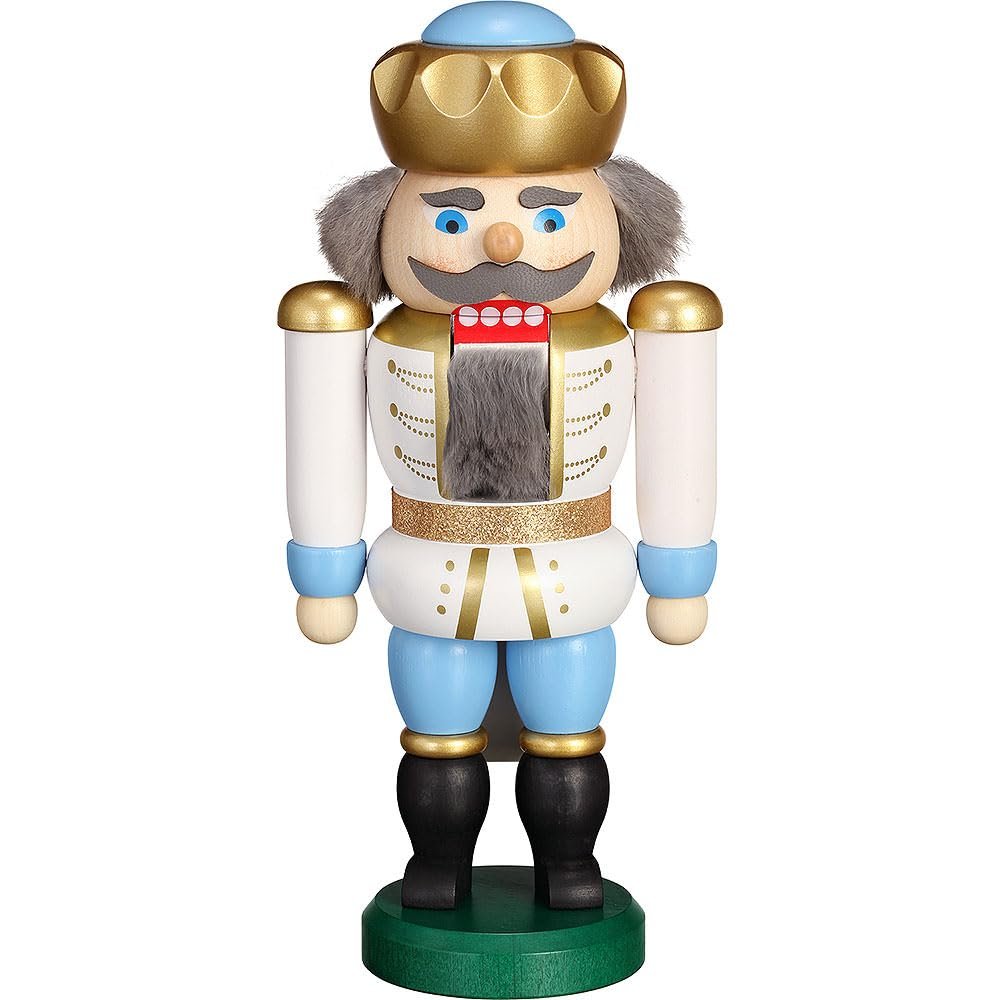 Seiffener Volkskunst Nutcracker - Exclusive King White-Blue - 20 cm / 7.9 inch