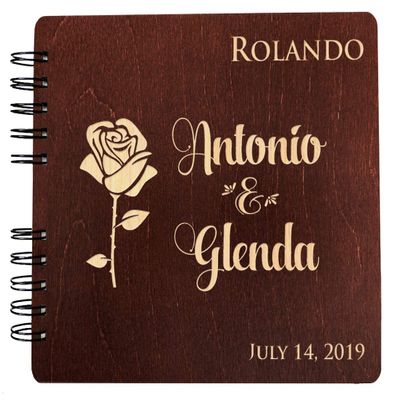 Flower Engraved Anniversary Wedding Guest Book Be Our Guest Personalize Vintage Alternative Wooden Bridal Photo Album (11"x8.5")