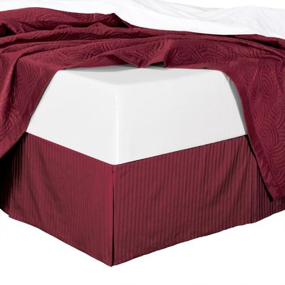 Unique Beddings Egyptian Cotton Bed-Skirt (Queen, Burgundy) with 9" Inch Drop Length - 100% Long Staple Cotton - Pleated Split Cornor Bed Skirt (Style : Stripe)