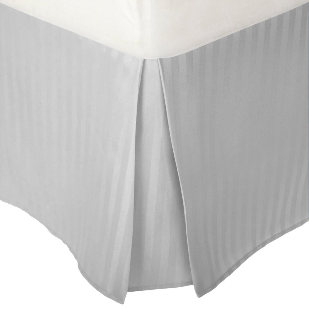 Unique Beddings Egyptian Cotton Bed-Skirt (Queen, Silver Grey) with 12" Inch Drop Length - 100% Long Staple Cotton - Pleated Split Cornor Bed Skirt (Style : Stripe)