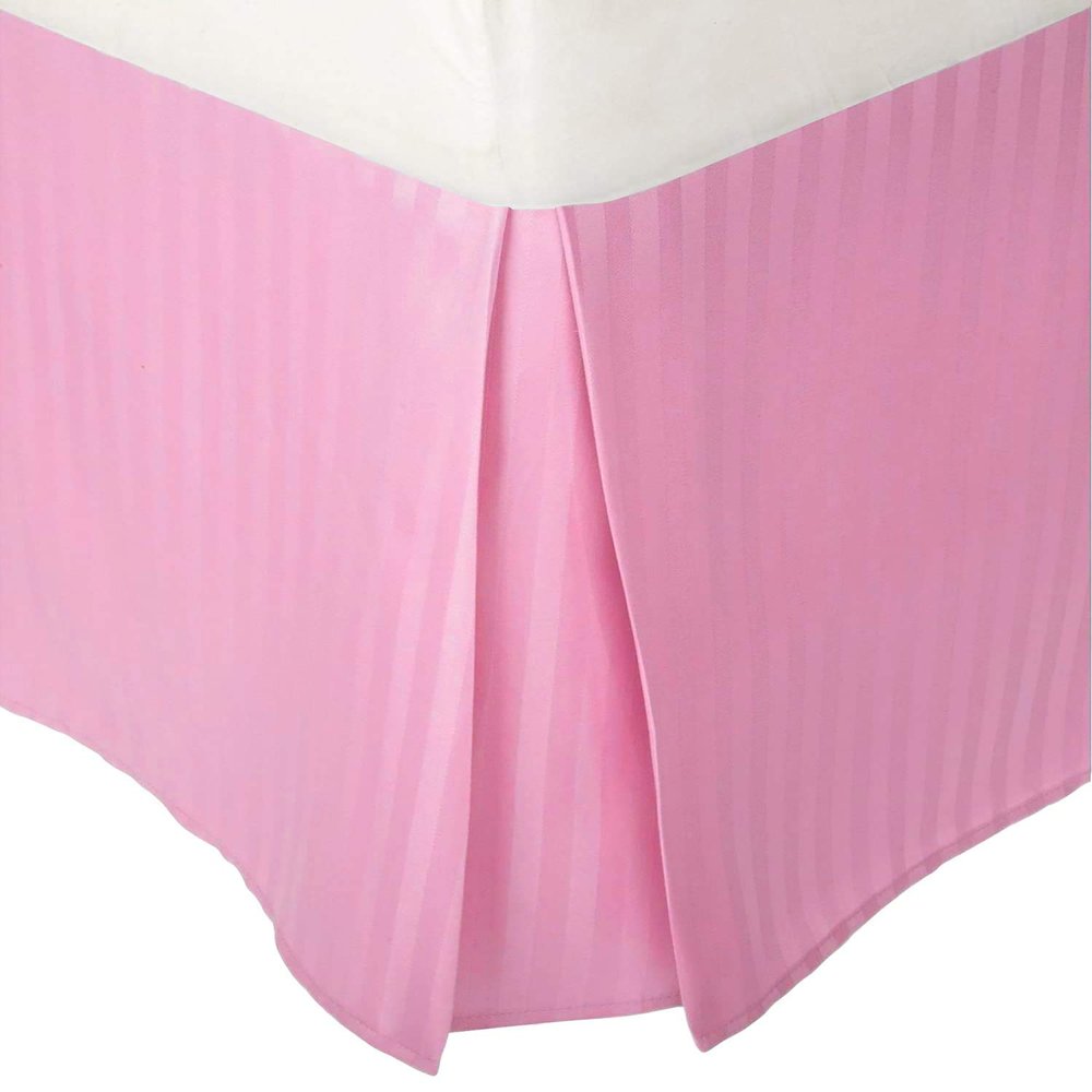 Unique Beddings Egyptian Cotton Bed-Skirt (Queen, Light Pink) with 10" Inch Drop Length - 100% Long Staple Cotton - Pleated Split Cornor Bed Skirt (Style : Stripe)
