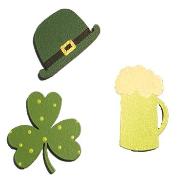 13826G St. Patty's Day Green Beer Leprechaun Hat and Shamrock Set of 3 magnetsF