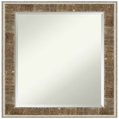 Amanti Art Brown Bathroom Mirror for Over Sink, 29x23 Farmhouse Brown Narrow Rectangle Vanity Mirror, Medium Country Rustic Wood Frame, Hangs Horizonally and Vertically, Bathroom Wall Decor, Beveled