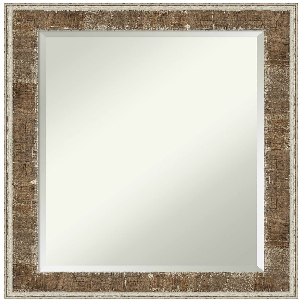 Amanti Art Brown Bathroom Mirror for Over Sink, 29x23 Farmhouse Brown Narrow Rectangle Vanity Mirror, Medium Country Rustic Wood Frame, Hangs Horizonally and Vertically, Bathroom Wall Decor, Beveled
