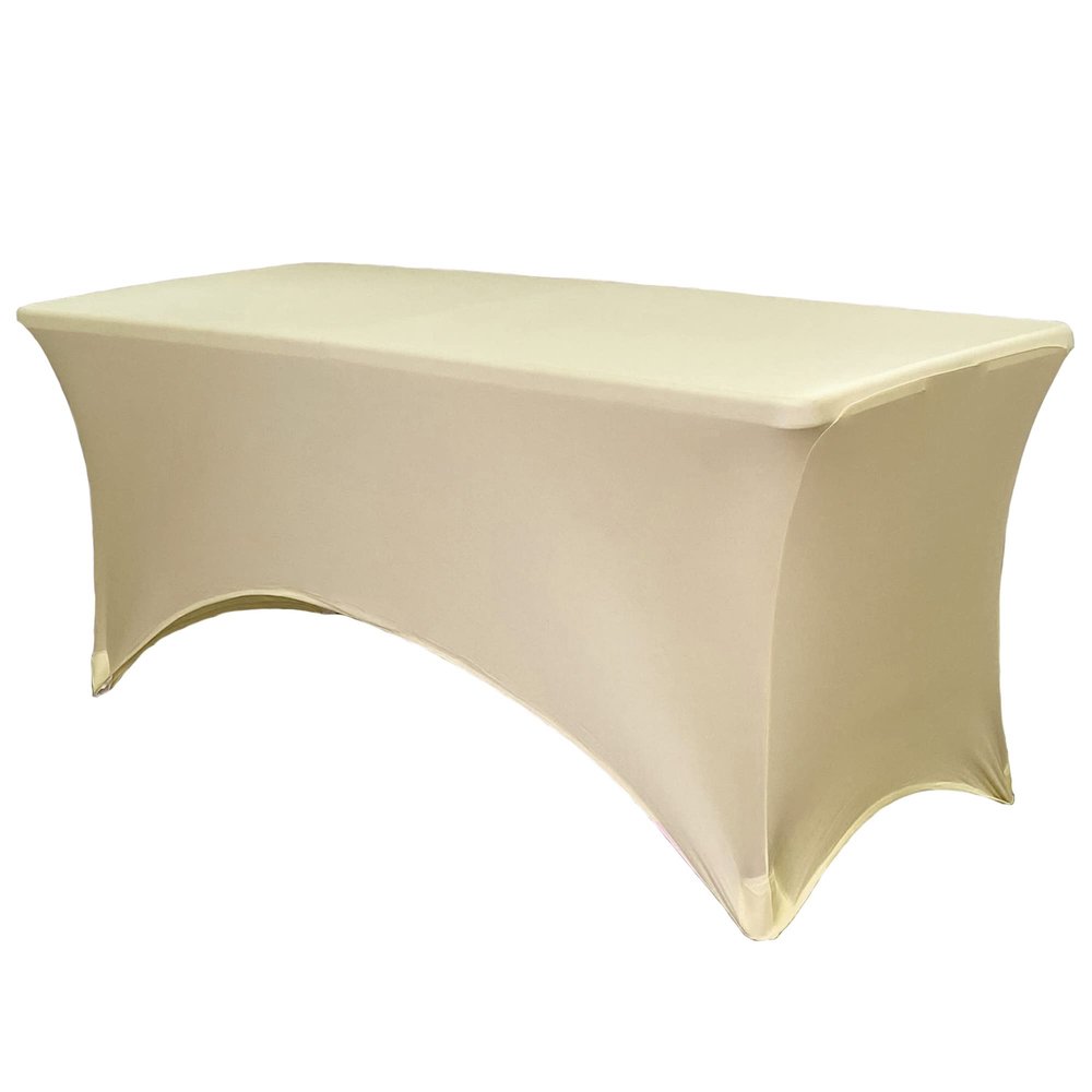YOUR CHAIR COVERS - 8 ft Champagne Rectangular Spandex Table Covers Fitted Tablecloth Wedding Event Patio Decorations Elastic Fabric Stretch for Folding Table