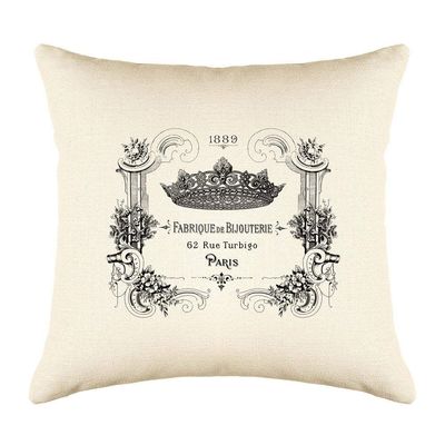 Di Lewis Vintage Throw Pillow Cushion Cover - 20x20 - Decorative Paris Crown - Woven Cotton Blend - for Couch Bed Sofa Pillows - Linen Cream