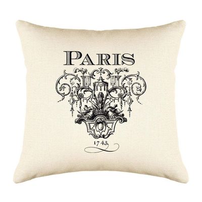 Di Lewis Vintage Throw Pillow Cushion Cover - 20x20 - Decorative Paris 1743 - Woven Cotton Blend - for Couch Bed Sofa Pillows - Linen Cream
