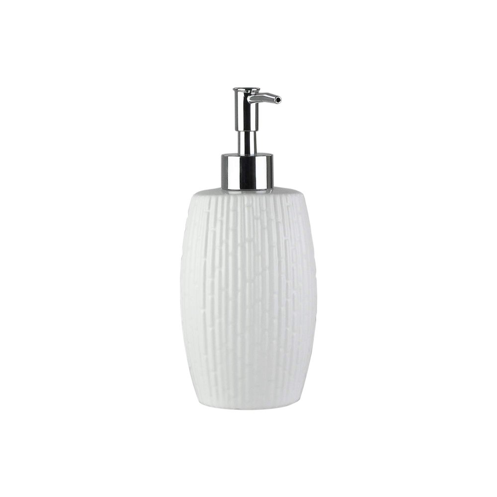 Elle Collection Embossed White Ceramic Lotion/Soap Dispenser