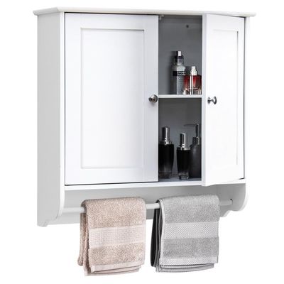 2-Door Over the Toilet Wall Cabinet, irrored nobs, Wood, Rectangle, Perfect to Hide Your Toiletries and Other Bathroom Items Behind Doors for a Clean Presentation, Multiple Colors + Expert Guide