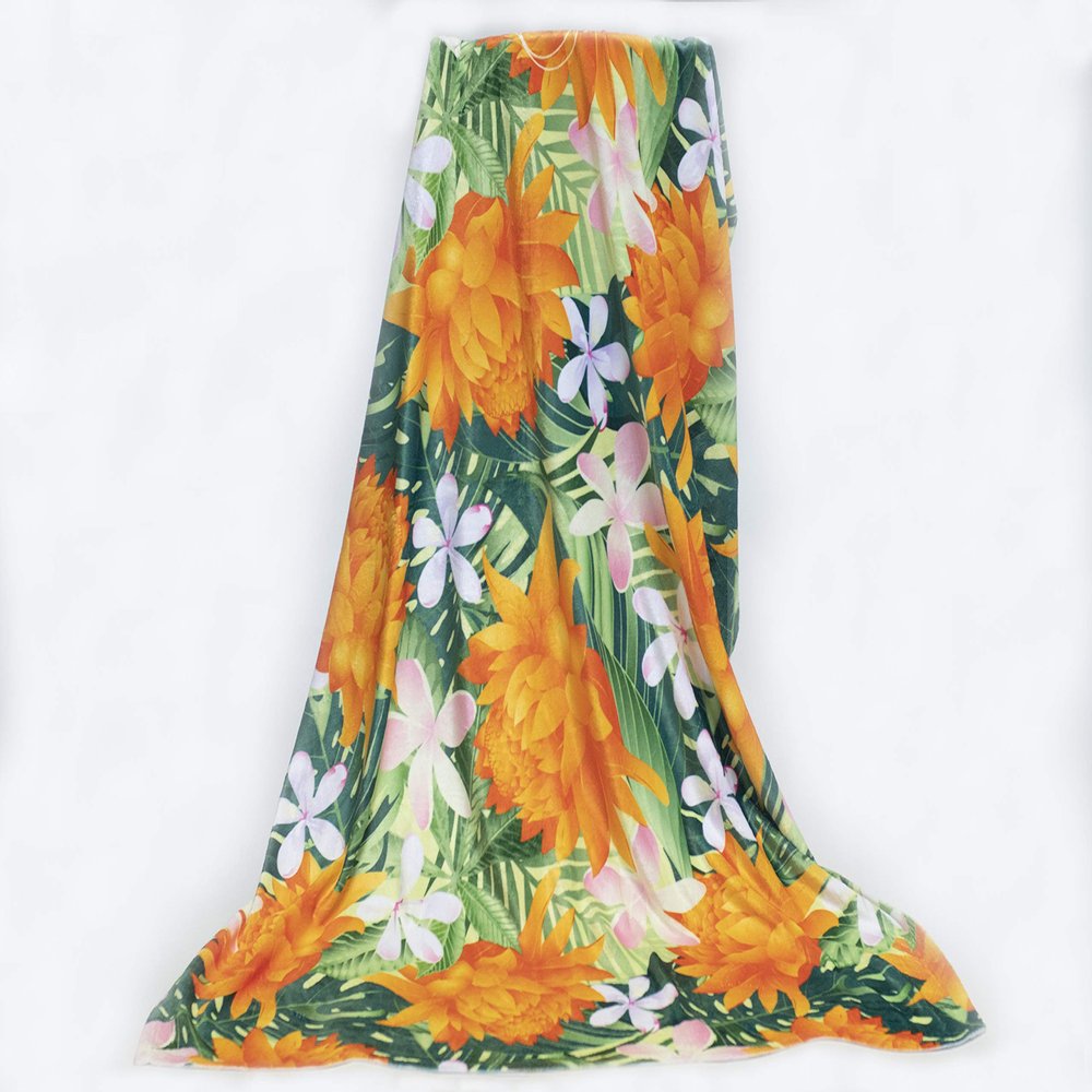 Fabric Textile Products Tropical Orange Plumera Flowers Mircofleece Throw Blanket 50"x60"