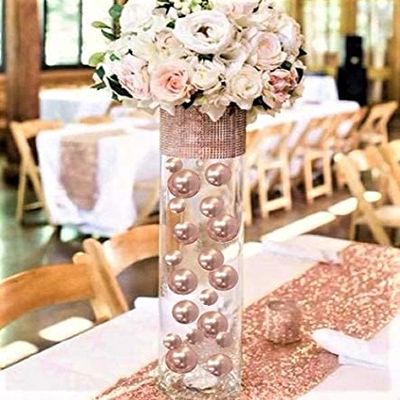 300 Floating Rose Gold Pearls - Shiny - Jumbo Sizes - Must Have Tranparent Water Gels KIT for The Best Floating Effect - Fills 4 GL of Gels for Vase Decorations-Warm White Submersible Fairy Lights