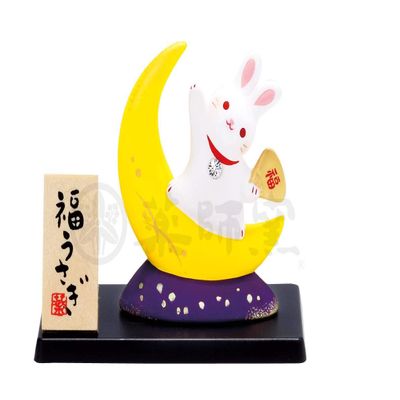 Yakushi Kiln Nishiki Color Lucky Moon Rabbit (Fukufu) (with Crystal Glass)