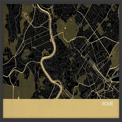 Rome Straw Wall Map Black Wood Frame 12 x 18 in