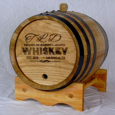 Personalized Engraved American White Oak Aging Barrels (5 Liter) - New Wood Barrels For Aging Whiskey, Bourbon, Wine, Scotch, Rum, & More | Personalized Design Template RHB155
