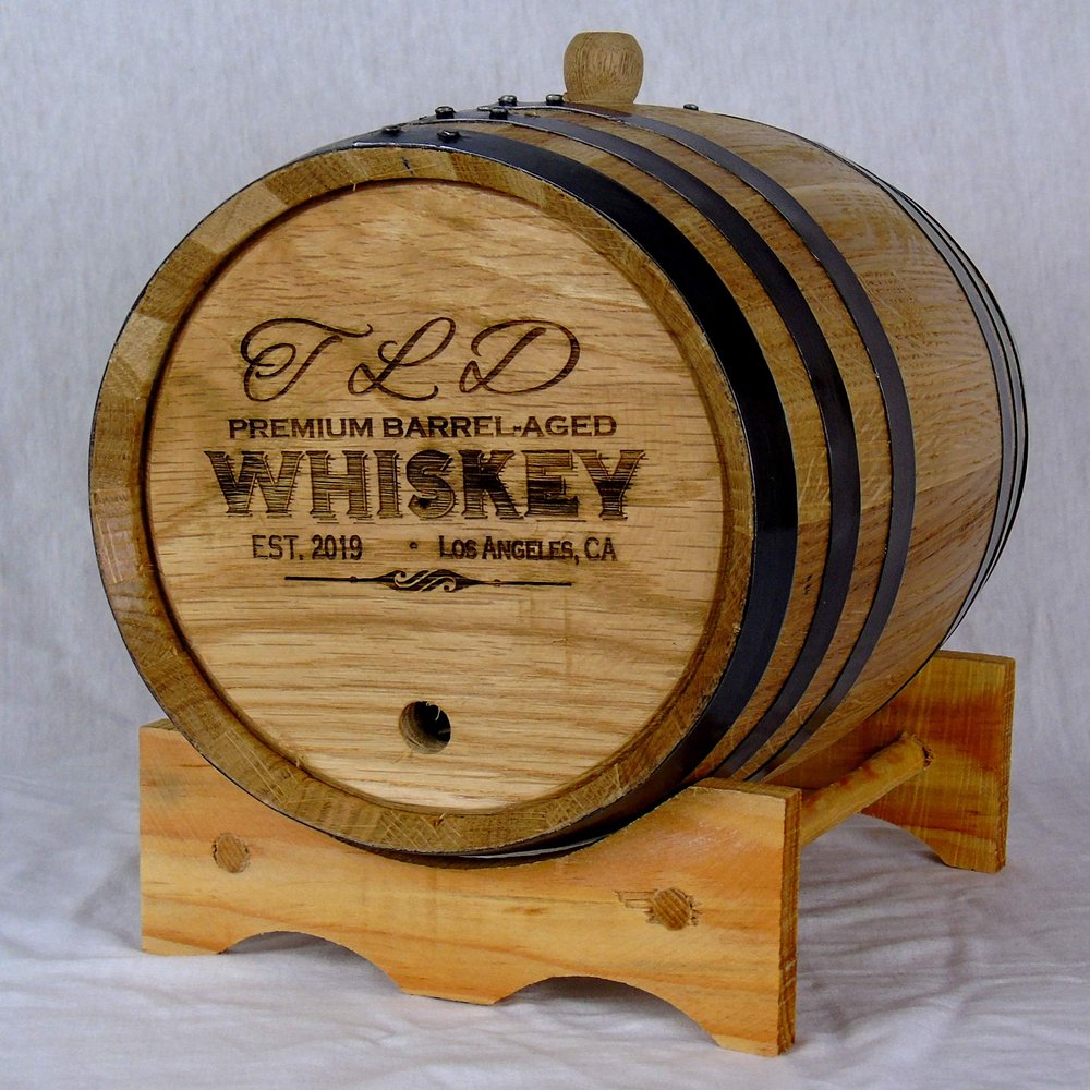 Personalized Engraved American White Oak Aging Barrels (5 Liter) - New Wood Barrels For Aging Whiskey, Bourbon, Wine, Scotch, Rum, & More | Personalized Design Template RHB155
